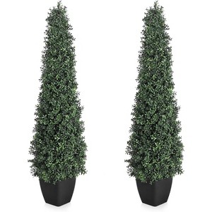 Artificial Boxwood Topiary Trees - Cone Shape Fake Plant with Modern Black Planter, Faux Outdoor Plants for Indoor Front Porch Plants Set of 2 - 1 of 4
