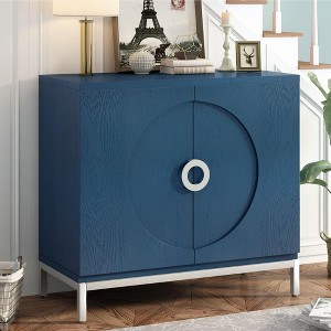 Simple Storage Cabinet Accent Cabinet with Solid Wood Veneer and Metal Leg Frame for Living Room, Entryway, Dining Room (Black) - 1 of 4