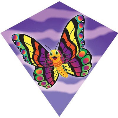 WindNSun Diamond Butterfly Mini Kite, 18 Inches, Nylon with Skytails, Handle & Line Included, Ages 8+