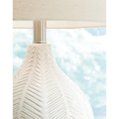 Rainermen Off-White Herringbone Ceramic Table Lamp