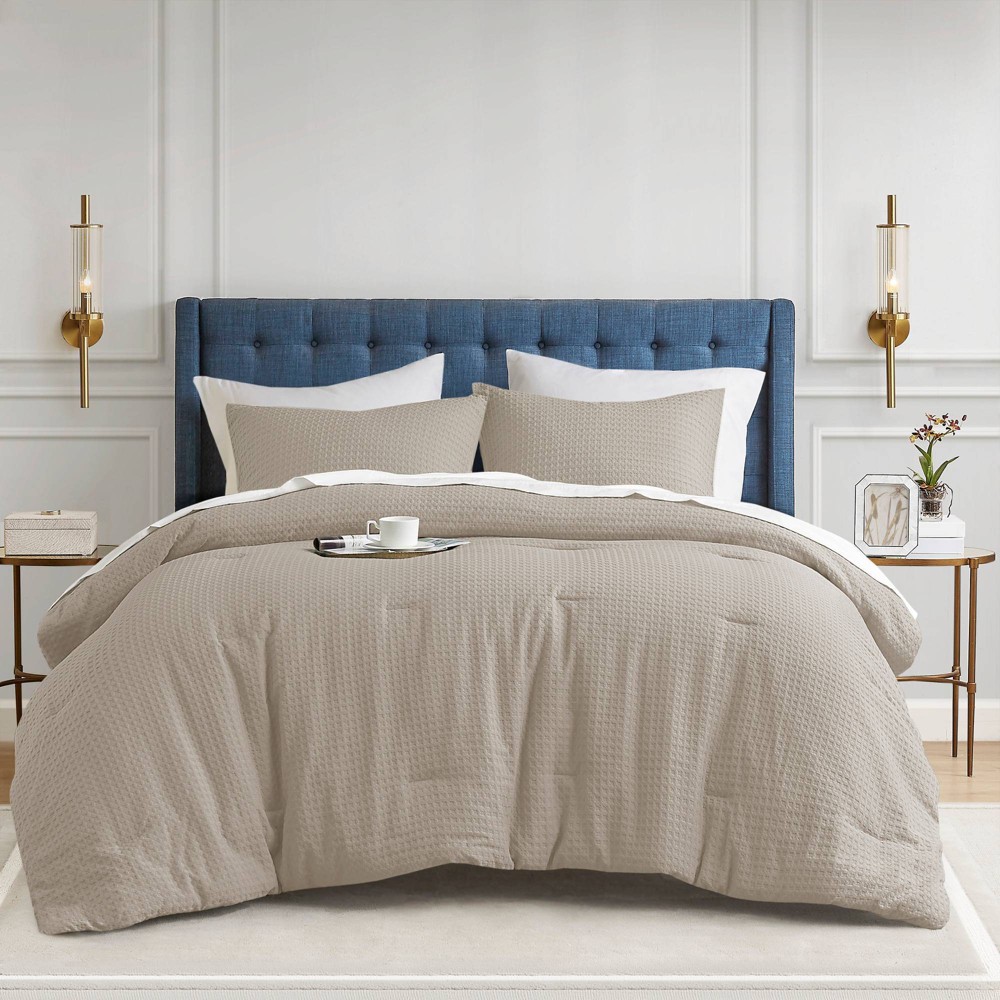 Photos - Bed Linen King/California King Mina Waffle Weave Textured Comforter Set Neutral - 51