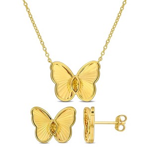 EVERLY JEWELRY | Yellow Plated Sterling Silver 1/3ct TGW Citrine Butterfly Earrings and Necklace Set - 17 in - 1 of 4