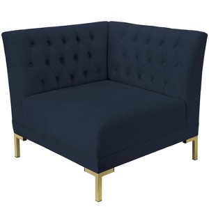 Audrey Diamond Tufted Corner Chair Navy Velvet and Brass Metal Y Legs - Cloth & Co., Blue Velvet