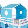 Loft Bed Frame with Slide Curtains and Tower,  Wood Castle Low with Tent, Playhouse Bed with Roof Windows and Fence for Kids Blue Full Twin Size - 3 of 4