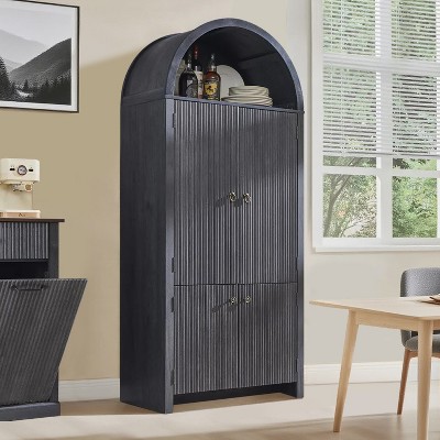 71" Tall Arched Kitchen Pantry, Modern Storage Cabinet with 3 Adjustable Shelves, 6 Door Shelves, for Kitchen, Living Room