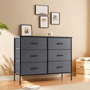 GlasFlength Decorative Storage Cabinets Tall Dresser Fabric Storage Tower ,6 Drawers Wood Top for Kid Room, Nursery, Gray 38.2"*13.8"*30" - 1 of 4