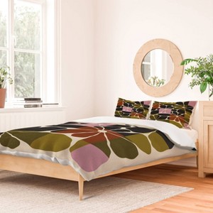 Deny Designs 3pc Full/Queen Parrott Paints Block Flowers Duvet Cover and Pillow Sham Set Beige: Woven Polyester, 300 Thread Count, Hidden Zipper - 1 of 4