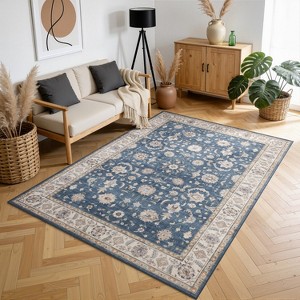 8x10 ft Navy Traditional Area Rug, Low Pile Durable Carpet for High ...