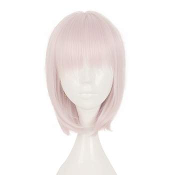 Unique Bargains Women's Bob Wigs 12" Pink with Wig Cap Short Hair With Bangs
