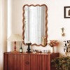 SEVOBAL Decorative Wall Mirrors Yellowish Brown 30 inch Wavy Round Solid Wood Frame Decorative Mirror for Bedroom, Entryway, Brown, 30"*1.18"*40" - 4 of 4