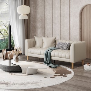 Faux Leather Sofa Couch - Modern 78" W Sofa with Deep Seats, 3 Seater Couch with 2 Throw Pillows, Wood Legs, Easy Assembly, for Living Room & Bedroom - 1 of 4
