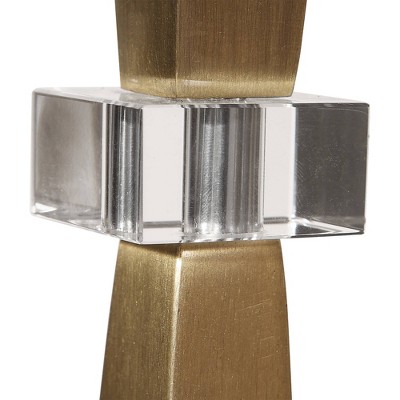 Uttermost Glam Art Deco Buffet Table Lamp 36 1/2" Tall Plated Antique Brushed Brass White Linen Shade for Living Room House Home, 4 of 5