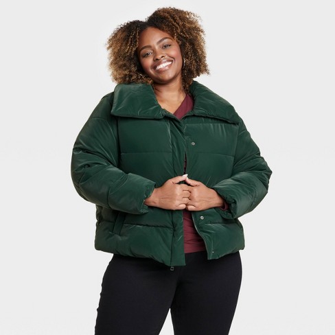 Women's Short Puffer Jacket - Ava & Viv™ Green 4X