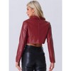 INSPIRE CHIC Women's Faux Leather Long Sleeve Zipper Up Moto Cropped Jacket - 4 of 4