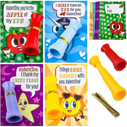 Joyfy 28Pcs Valentine's Day Cards with Telescopes for Kids Valentine's Day Party Favor, Valentine's Greeting Card, Valentine's Classroom Exchange Gift - image 1 of 4