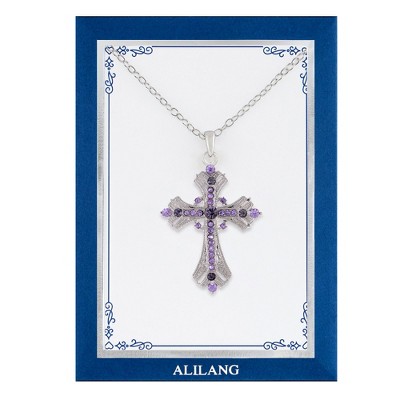 Anna-Kaci Purple Lavender Rhinestone Celtic Cross Necklace with Religious Message Card & Envelope Jewelry Gift