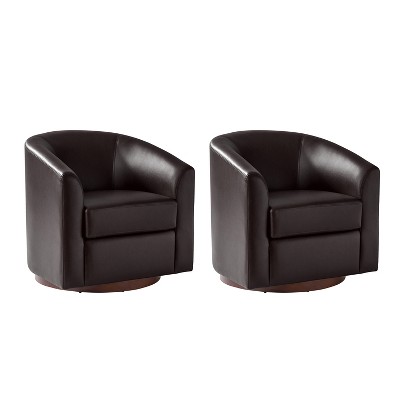 Set of 2 Jessie 30.5" Wide Modern Swivel Barrel Faux Leather Chair with Solid Wood Base|ARTFUL LIVING DESIGN