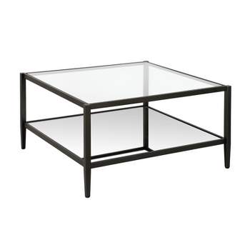 Modern Square Coffee Table in Black and Bronze with Mirrored Shelf - Henn&Hart