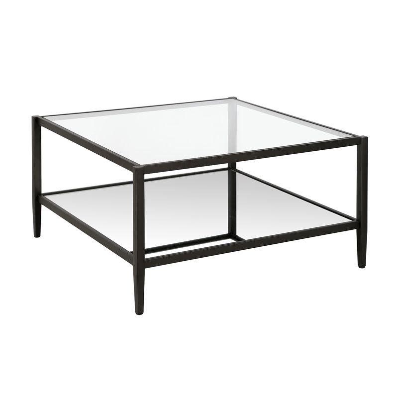 Modern Square Coffee Table in Black and Bronze with Mirrored Shelf - Henn&Hart, 1 of 9