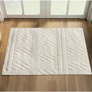 Home Mart Goods 2x3 Ivory Light Cream Waves Geometric Abstract Soft Pile Boho Minimal Door Mat Area Rug - 1 of 4