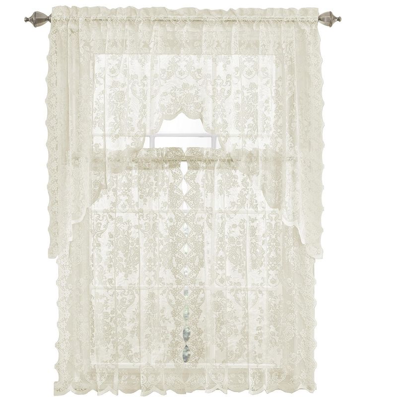 Kate Aurora Shabby Living Lena Floral Lace Complete Kitchen Curtain Tier & Swag Set, 3 of 4