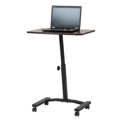 Brown Adjustable Height Mobile Laptop Cart with Wood Top