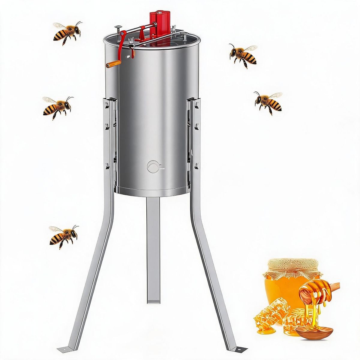 2/4 Frame Manual Honey Extractor, Stainless Steel Beekeeping Spinner with Adjustable Height Stand, Clear Lid, Fits 4 Deep Medium Shallow Frames