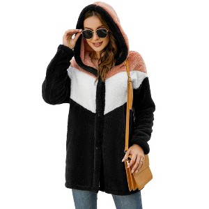 Coolmee Hooded Cardigan for Women Oversized Sweatshirt Fuzzy Fleece Blanket Hoodie Jacket with Front Button Down - 1 of 4