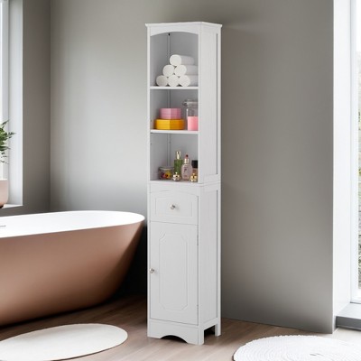 Tall Bathroom Cabinet, Freestanding Storage Cabinet with Drawer, MDF Board, Adjustable Shelf - Leovsnove