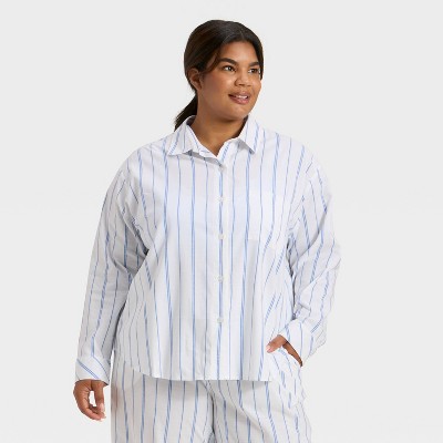 Women's Striped Cotton Blend Long Sleeve Pajama Shirt - Auden™