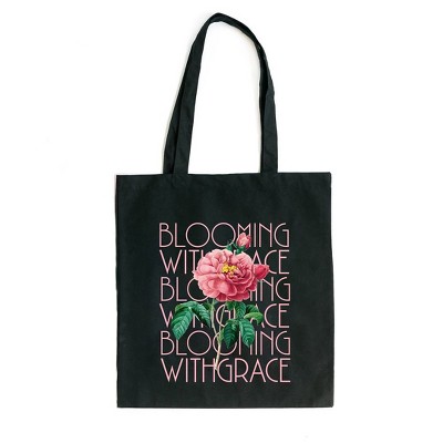 City Creek Prints Blooming With Grace Flower Canvas Tote Bag - 15x16 - Black