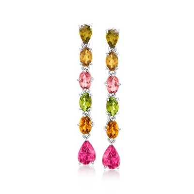 Ross-Simons 4.26 ct. t.w. Multicolored Tourmaline Linear Drop Earrings in Sterling Silver