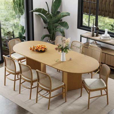 PexFix 79" x 33.5" Solid Wood Farmhouse Dining Table with V-Shaped Legs and Oval Wood Top for Modern Dining Rooms & Family Gatherings Natural
