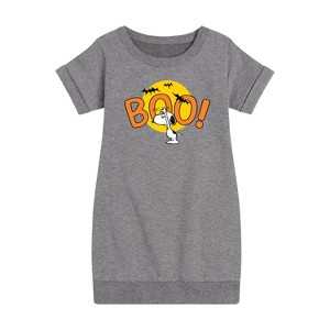 - Peanuts - Boo Snoopy Graphic Short Sleeve Fleece Dress - 1 of 4