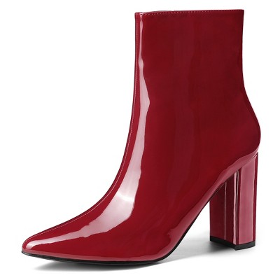 Allegra K Women's Pointed Toe Zip Chunky Heels Ankle Boots Red 7 : Target