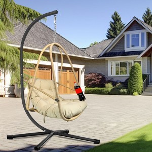 Okak Egg Swing Chair with Cup Holder,Outdoor Hanging Basket Chair with Foldable Stand and Cushion,Porch Swing for Patio,Garden,Backyar - 1 of 4