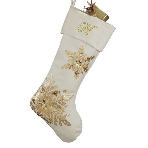 Personalization Mall Snowflake Embroidered Initial Ivory Christmas Stockings - 1 of 2