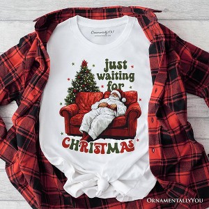 Funny Fat Santa Couch T‑Shirt, Just Waiting for Christmas Tee for Lazy Holiday Season White 3XL - 1 of 4