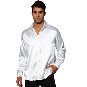 Lars Amadeus Men's Long Sleeves Button Down Prom Party Satin Dress Shirts - 1 of 4