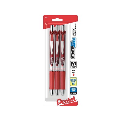 Pentel EnerGel RTX Retractable Gel Pen Medium Point 0.7mm Red Ink 3/Pack (BL77BP3B)