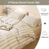 Queen Beige Striped Duvet Cover Set, 100 Washed Cotton, Grey Vertical Ticking Stripes, Zipper Closure Set of 3 - 2 of 4