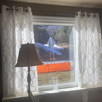 White and Gray Geometric Sheer Grommet Curtain Panels