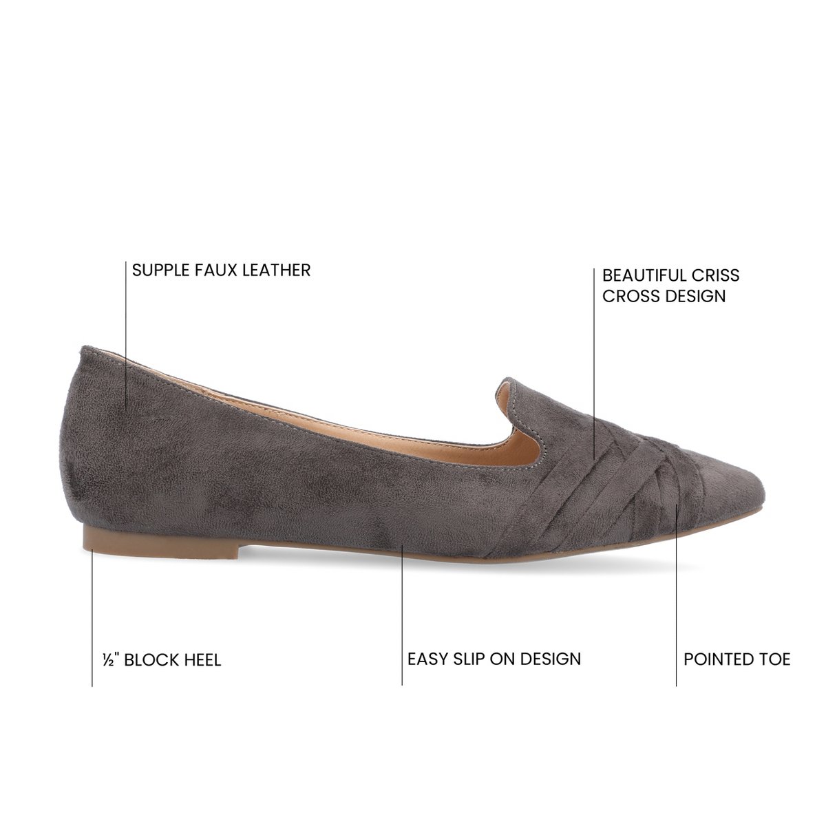 Женские туфли Journee Collection Women's Mindee Slip On Pointed Toe Loafer Flats Grey 11 — фото 8