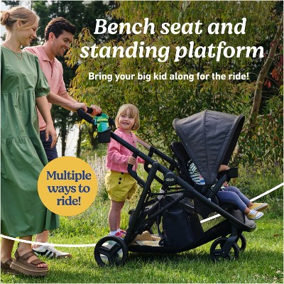 Gray Double Stand-On Plastic Stroller with Bench Seat