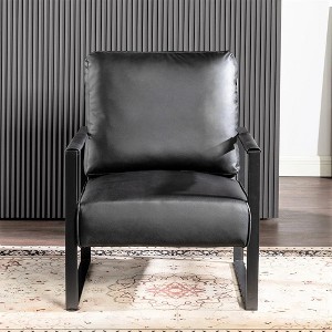VYNXARIA Classic Mid Century Modern Accent Chair in Black PU Leather with Metal Frame - 1 of 4