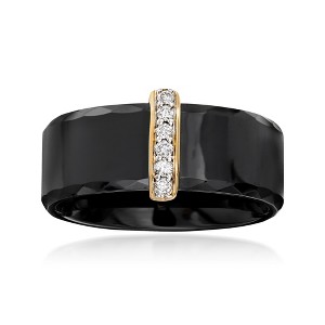 Ross-Simons Black Ceramic Ring With 0.10 ct. t.w. Diamond Bar in 14kt Yellow Gold - 1 of 4