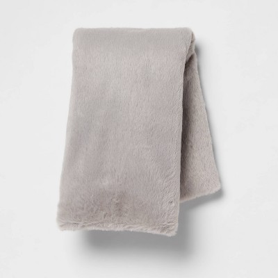Full/Queen Solid Plush Bed Blanket Gray - Room Essentials™