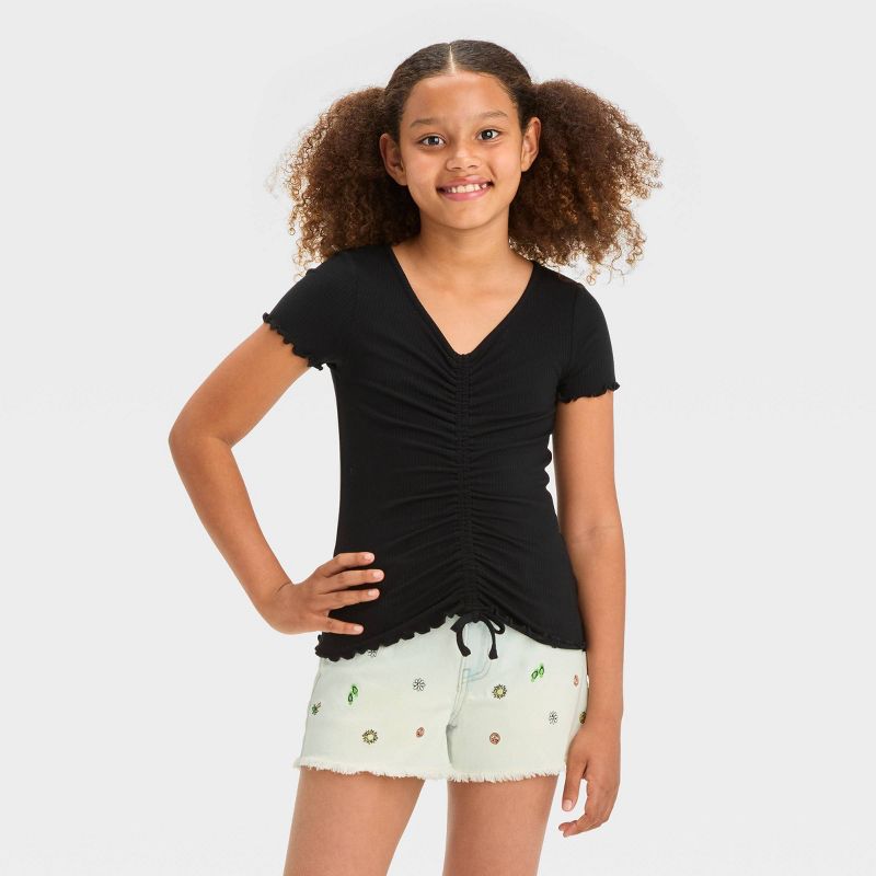 Girls' Short Sleeve Ruched Front Top - art class™, 1 of 4