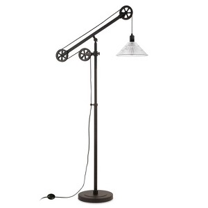 Metal and glass pulley Floor Lamp in Black - Henn&Hart  - 1 of 4