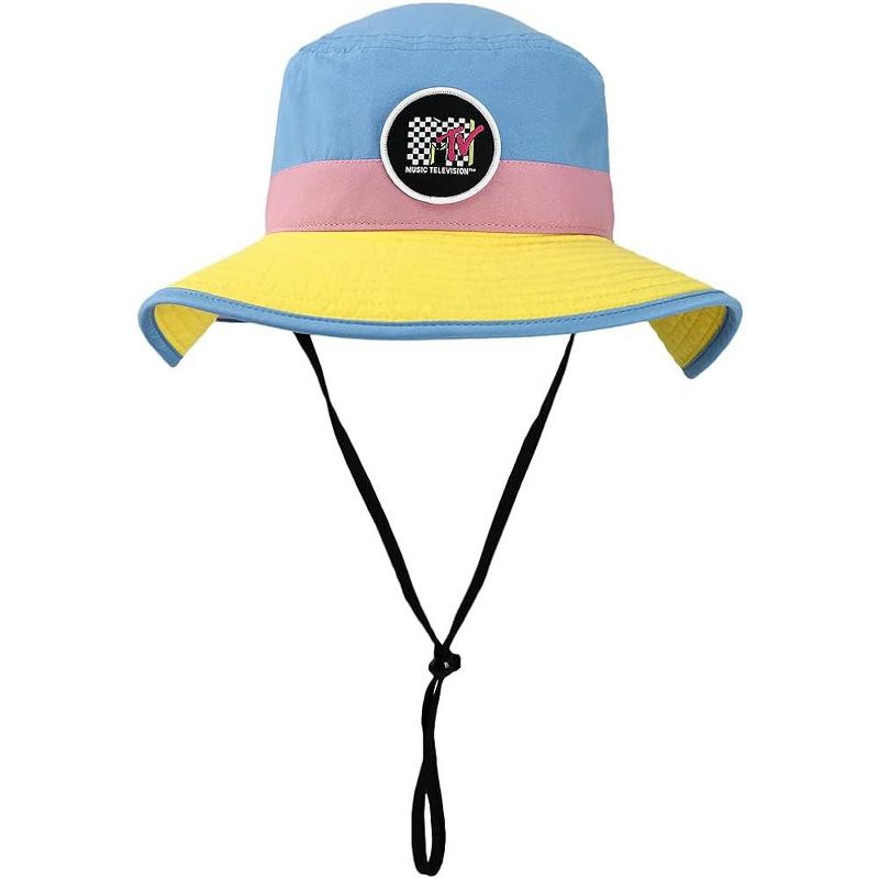 MTV 90's Throwback Logo Color Block Wide Brim Boonie Sun Hat With Neck Drape Multicoloured, 1 of 7